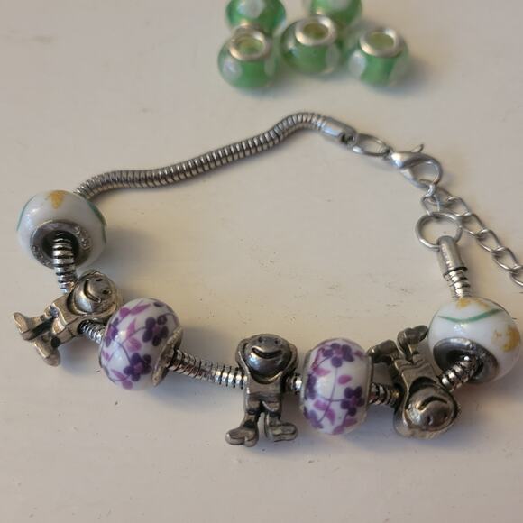 Bracelets Lot Womans/Girls Beads Murano Charms Silver Colors Bold Gifts for Her - Picture 3 of 8